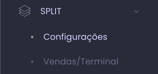 Menu lateral com a opção Split e Configurações