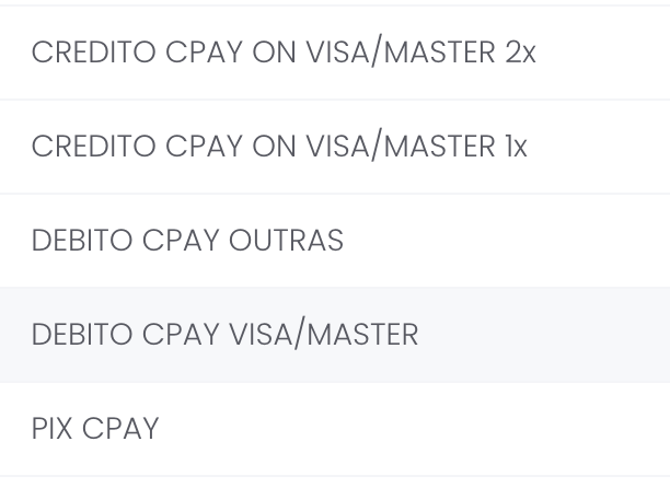 Lista de formas de pagamento geradas automaticamente pelo CollaborativePay