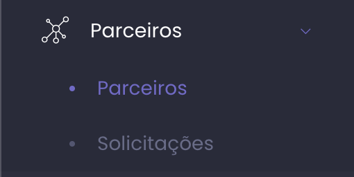 Menu lateral com a opção Parceiros