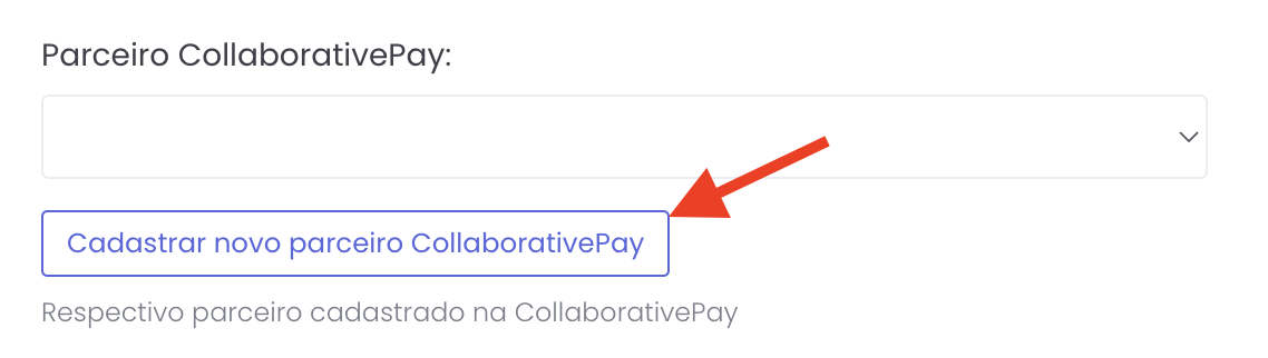Campo Parceiro CollaborativePay com o botão para cadastrar um novo parceiro