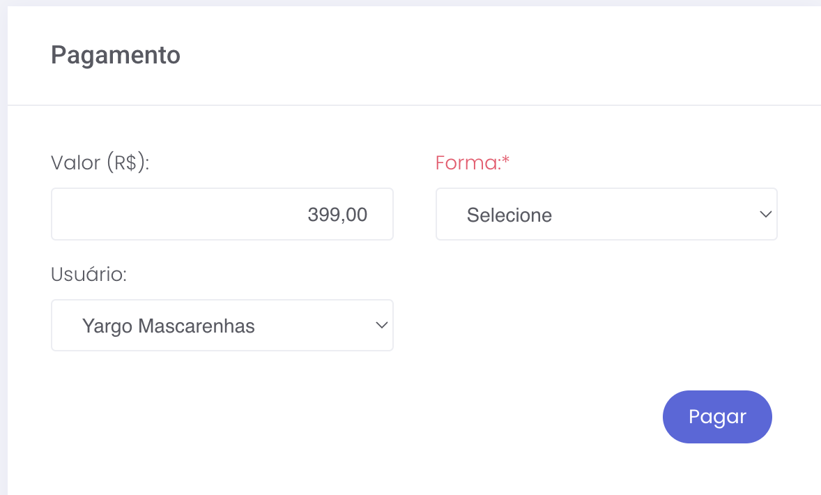 Tela de pagamento do AppCollaborative com o valor total da venda
