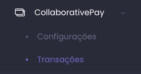 Menu lateral com a opção Transações do CollaborativePay