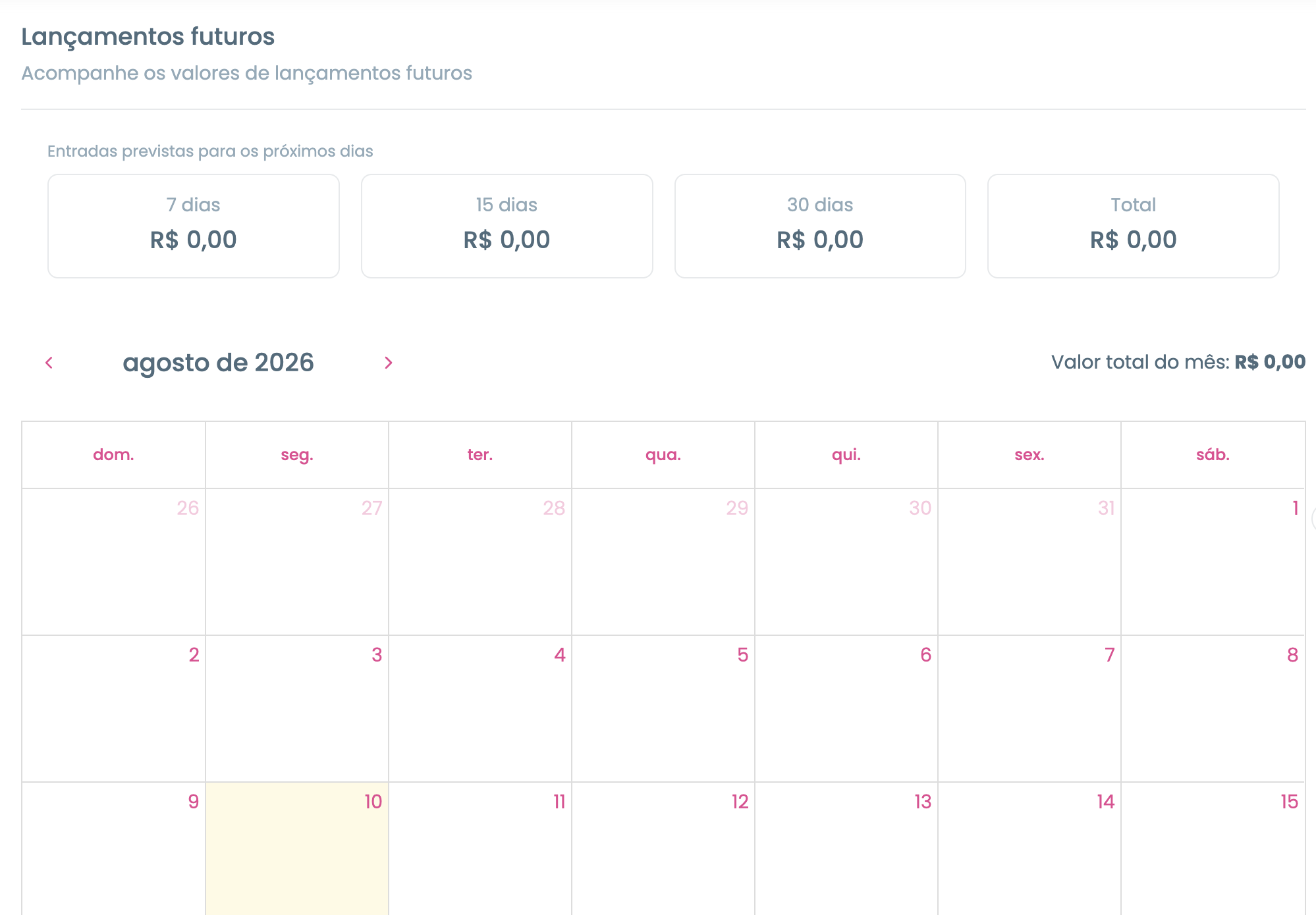 Lançamentos futuros do Portal do CollaborativePay em formato de calendário