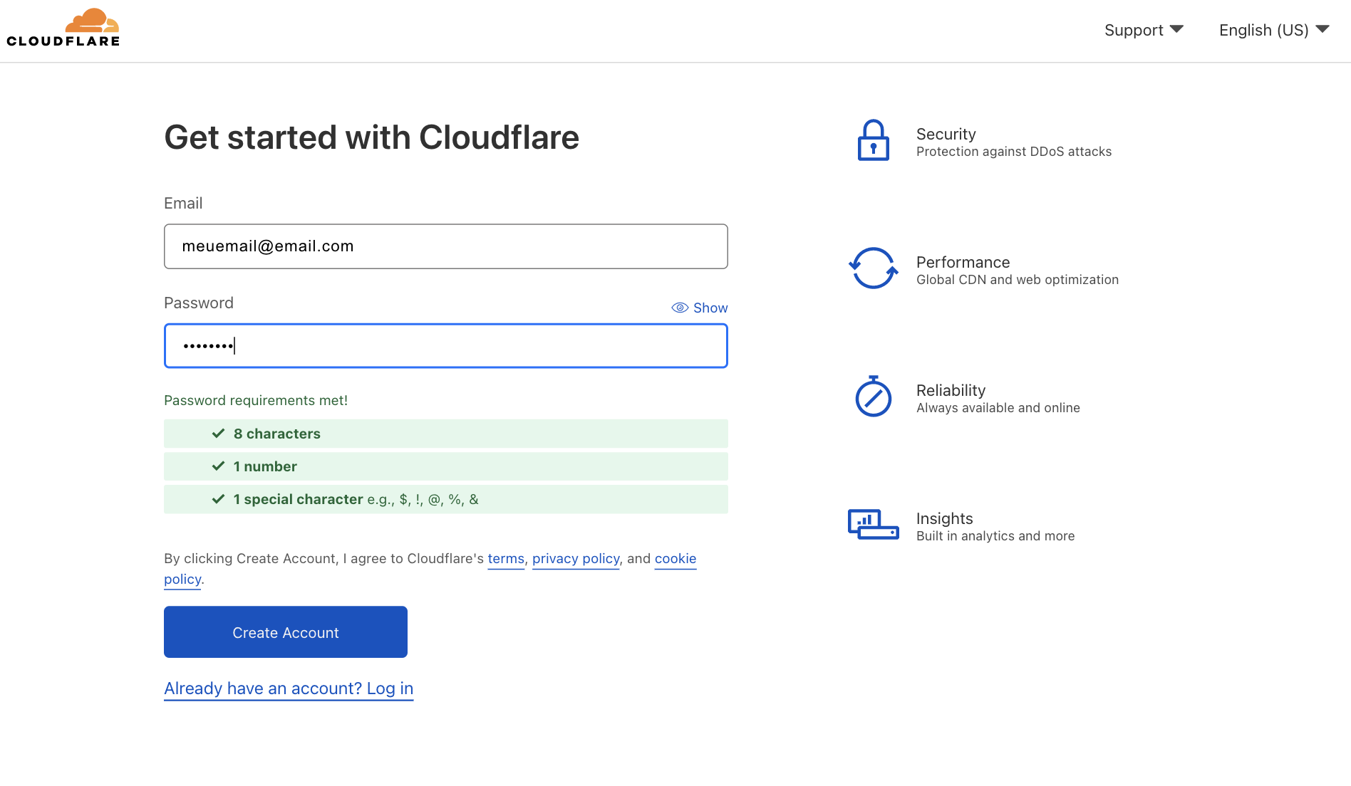 Cloudflare criando nova conta
