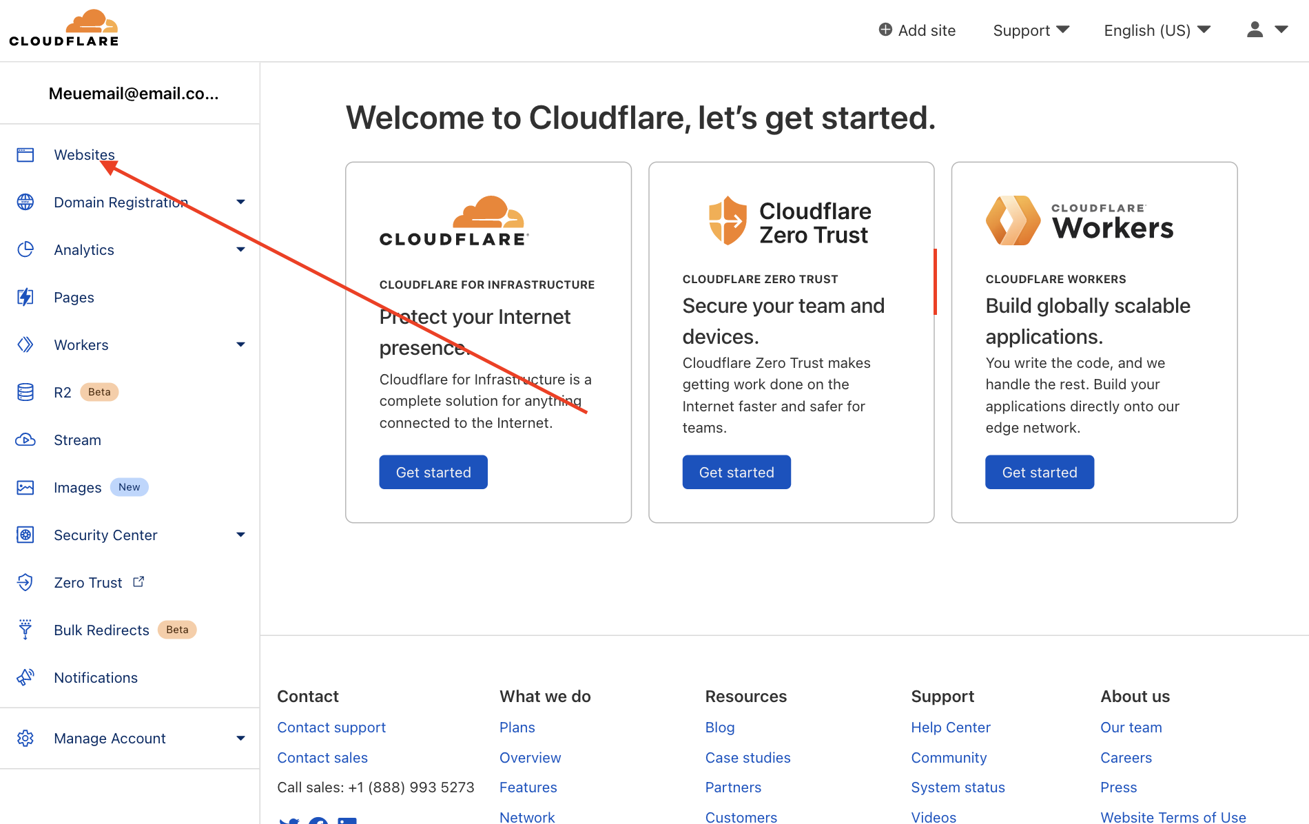Cloudflare adicionando o website