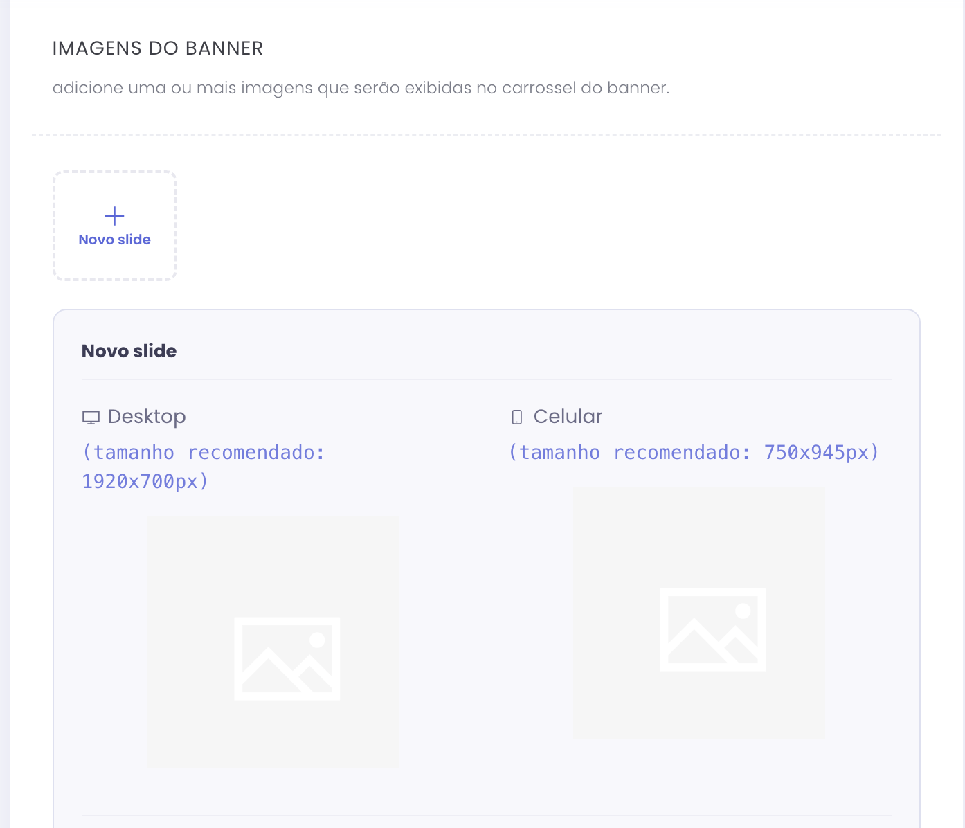 Novo slide, com upload de imagem para desktop e para celular