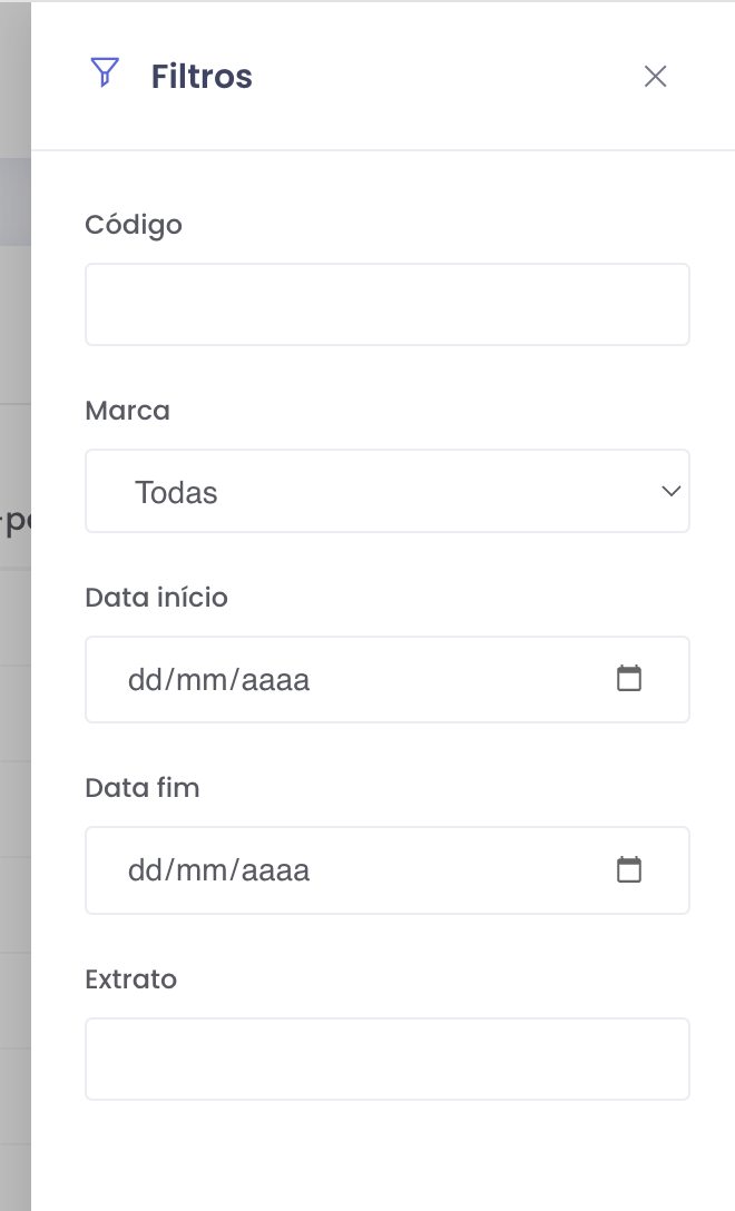 Painel de filtros do Relatório de Aluguéis